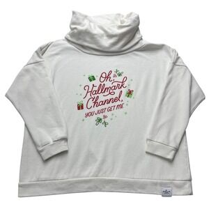 Hallmark Channel Sweatshirt Women XL White Cowl Neck Oh Hallmark You Just Get Me